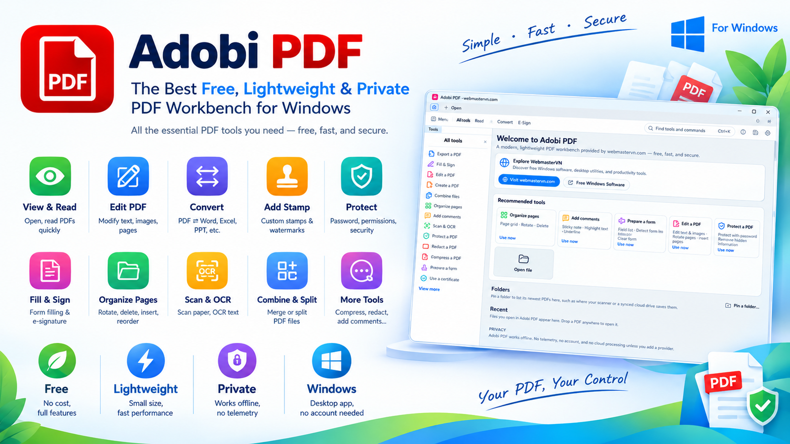 Adobi PDF: The Best Free, Lightweight & Private PDF Workbench for Windows